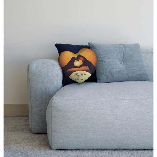 photo heart cushion on sofa with cushions
