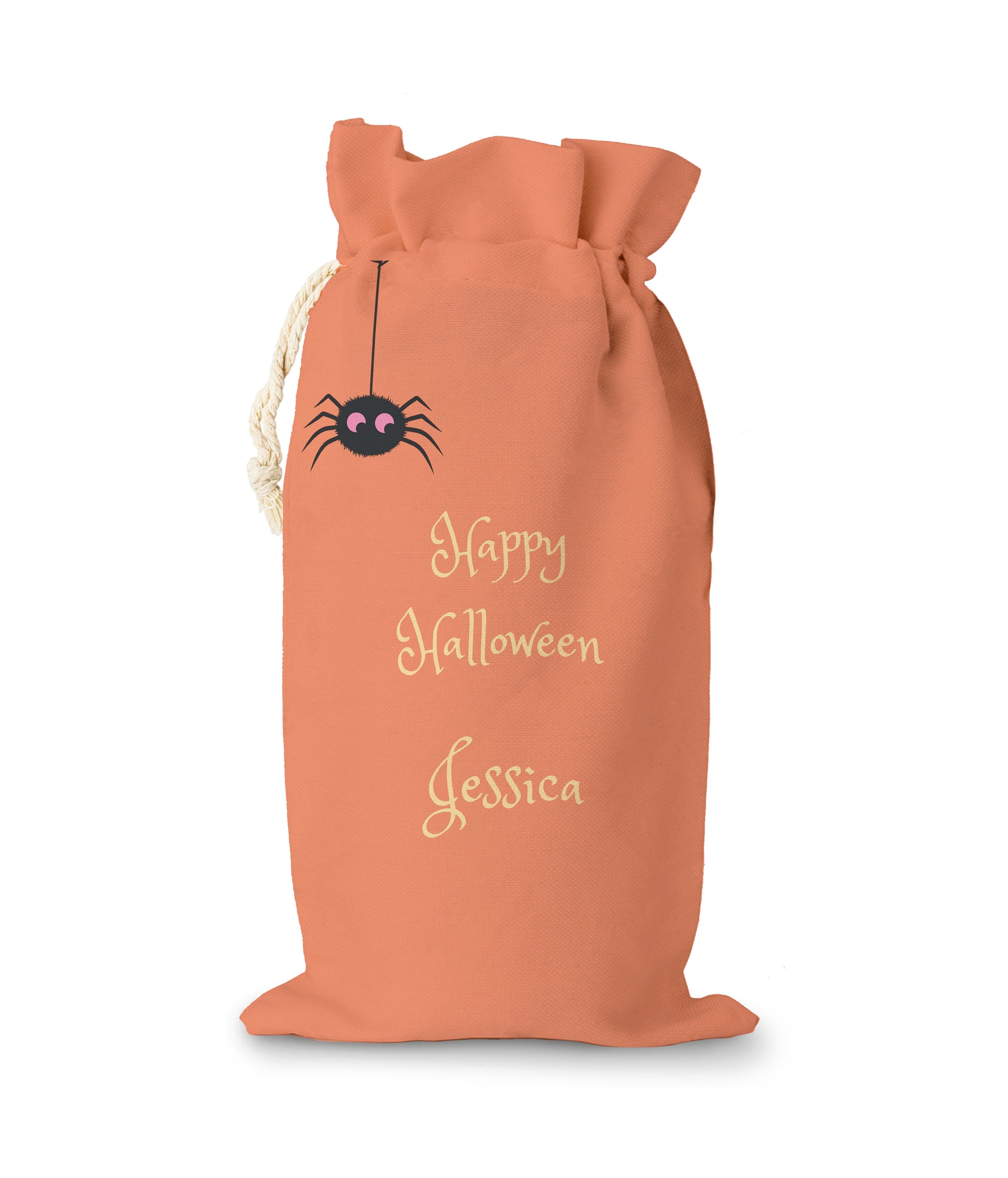 Compactable Spider And Cat Halloween Sack with Text "Happy Halloween Jessica"