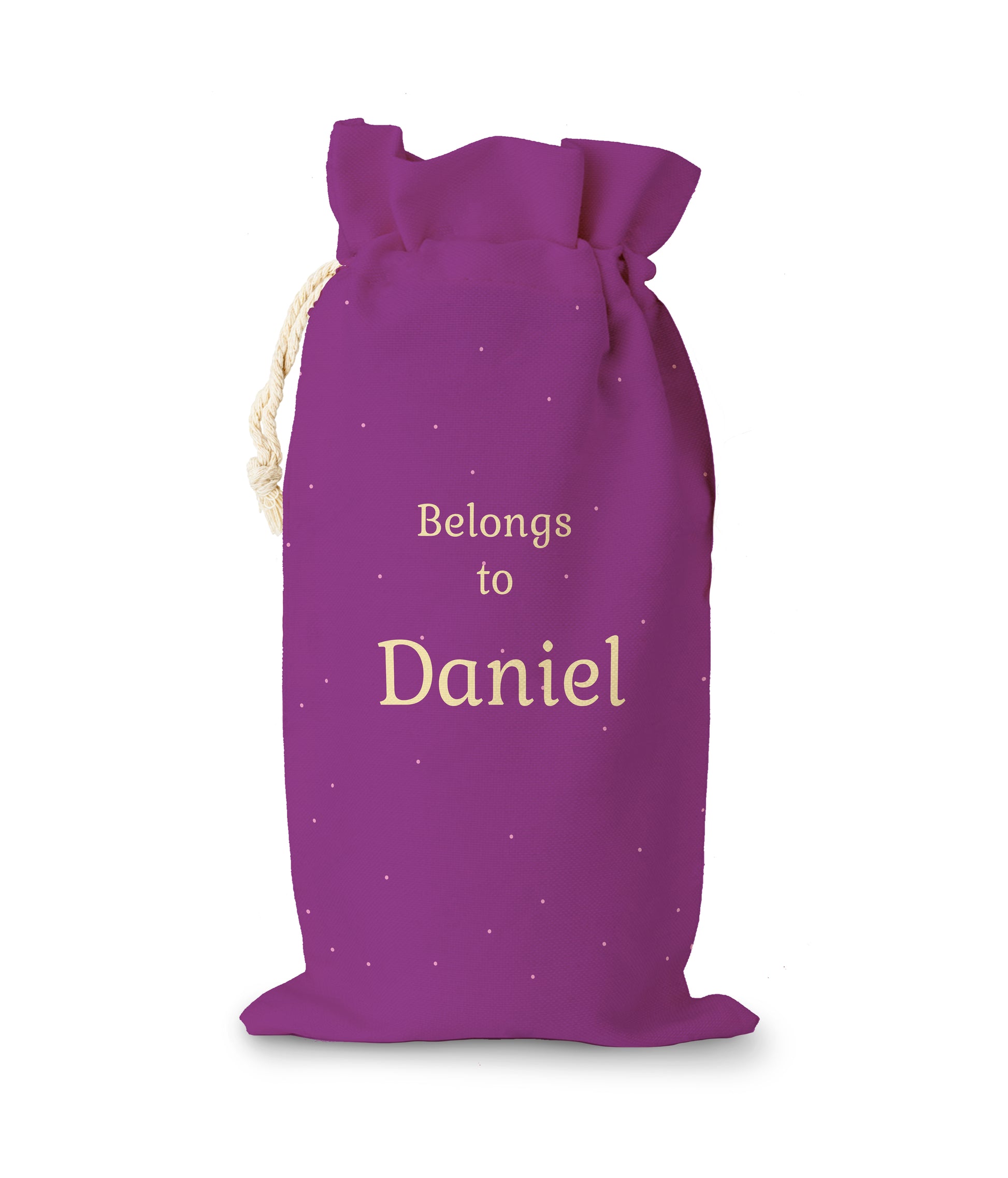 Terrifying Jump Scare Halloween Sack Text is "Belongs to Daniel"