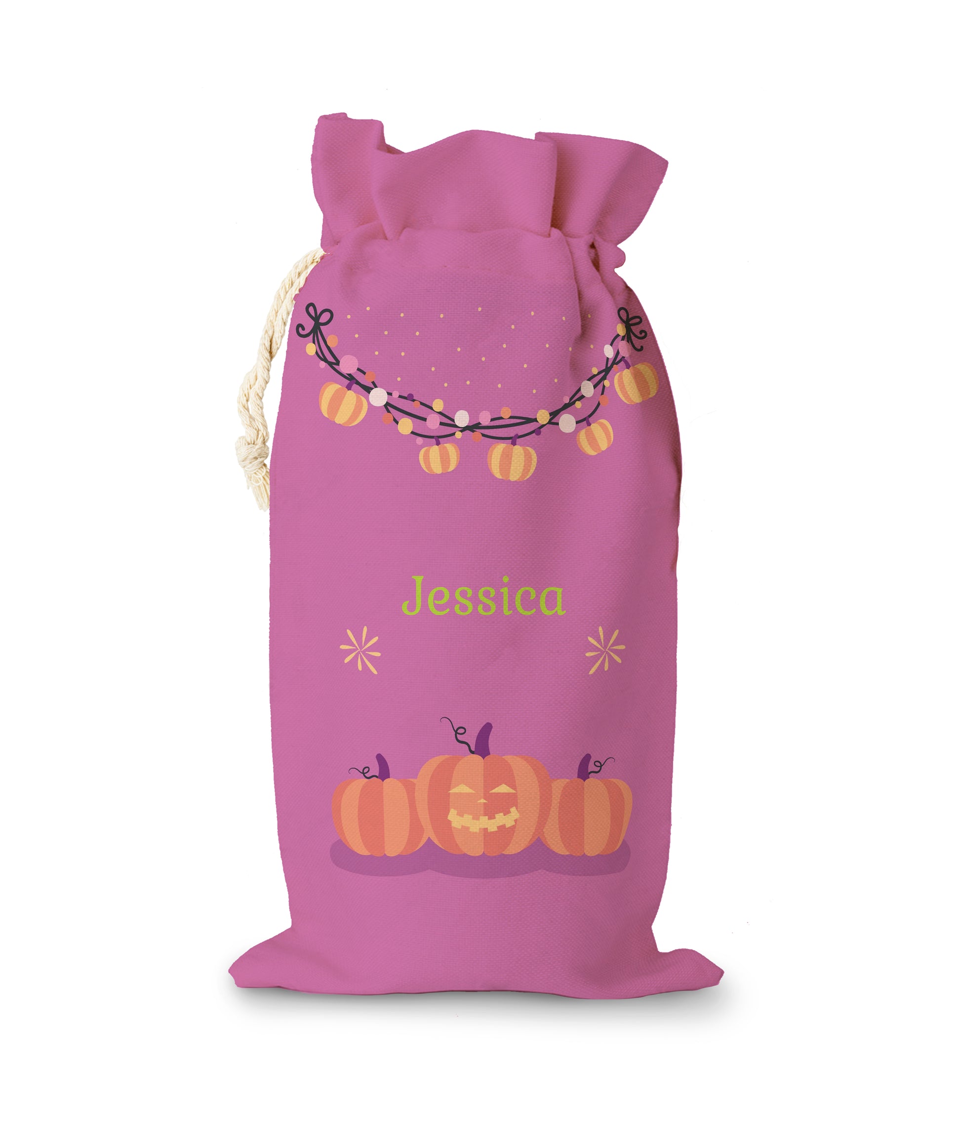 Halloween Candy Sack With Pumpkin Face, Name on sack "Jessica".