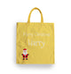 Personalised Tote Bag, Christmas Santa. Yellow Background. Santa art. Added Text. Merry Christmas. Add Name. 